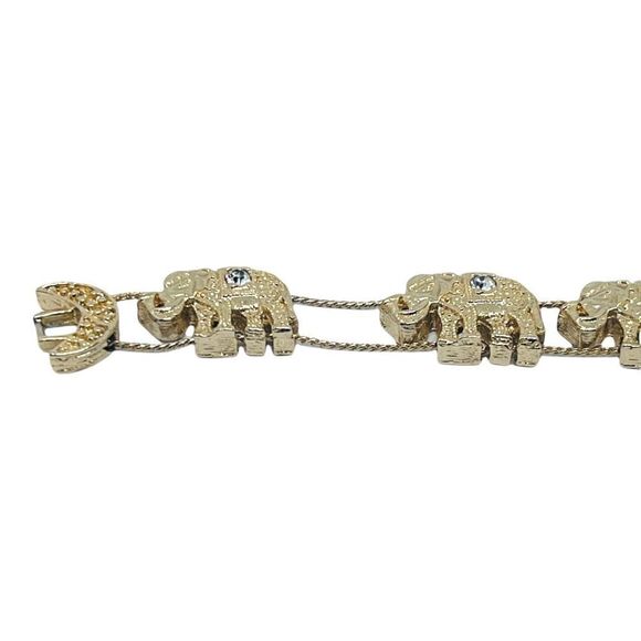 Six Elephant Goldtone Rhinestone Moving Bracelet - Picture 5 of 7